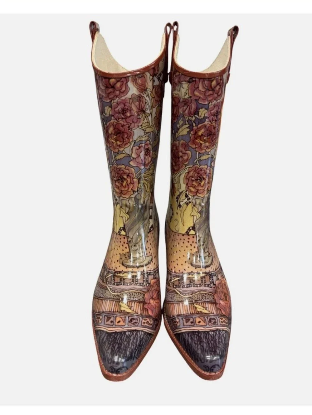 Corkys Floral Print Rain Boots - Brown with Multicolor Flowers